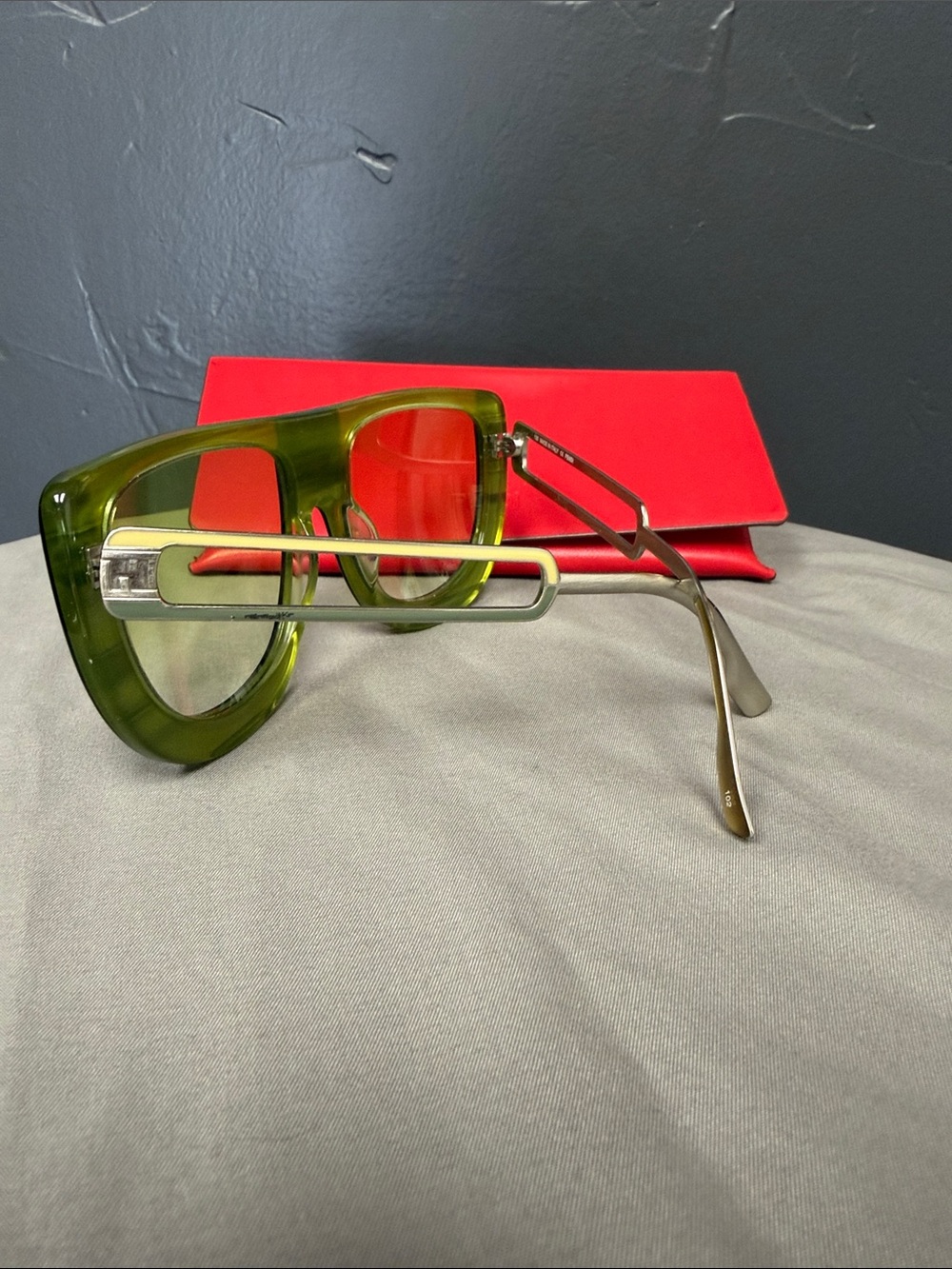 Fendi Tortoiseshell Frame Sunglasses with Lime Green Lenses - Picture 4 of 6